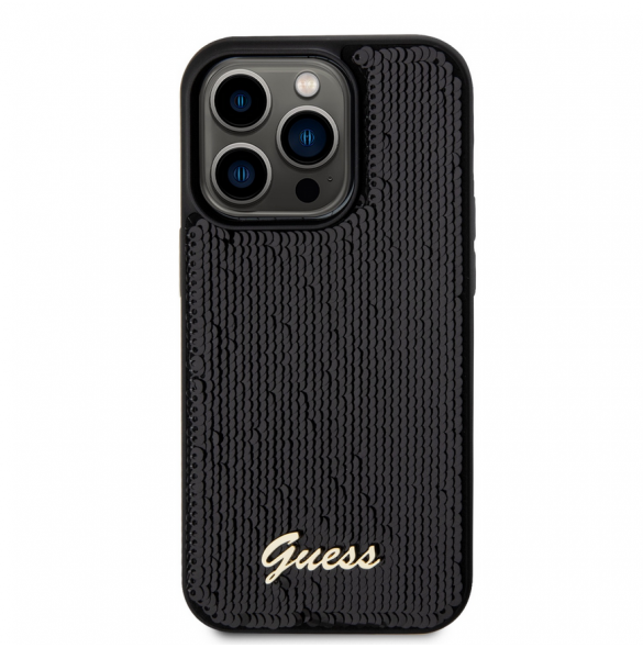 Guess Sequin Script Logofodral för iPhone 14 Pro Svart
