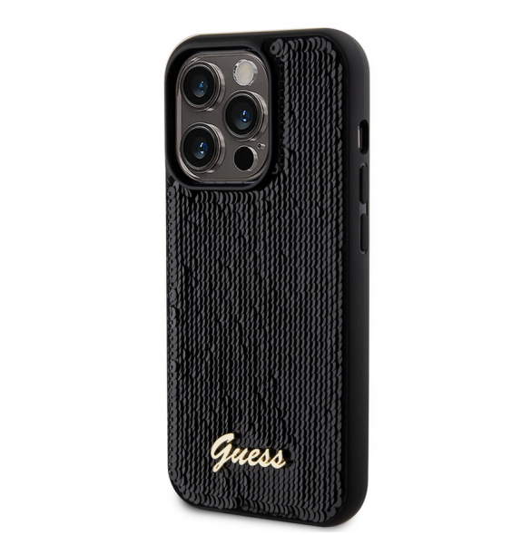 Guess Sequin Script Logofodral för iPhone 14 Pro Svart