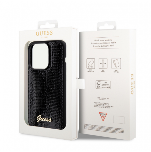 Guess Sequin Script Logofodral för iPhone 14 Pro Svart