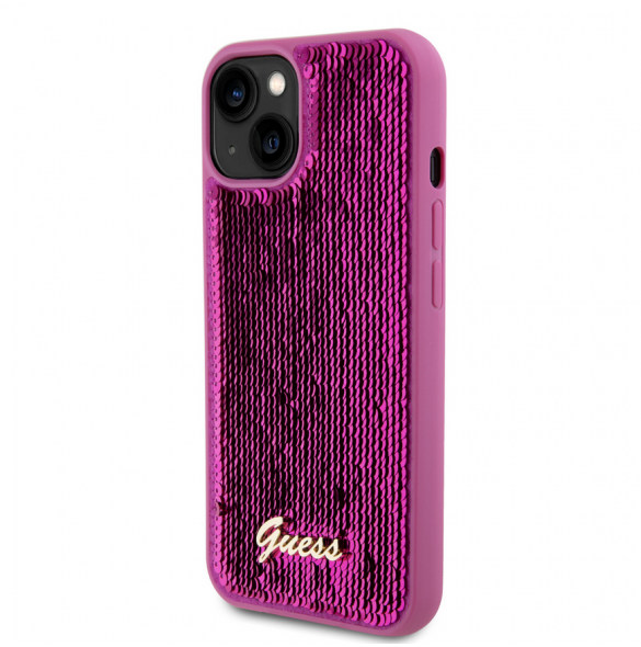 Guess Sequin Script Logofodral för iPhone 13 Magenta
