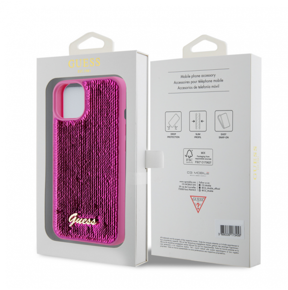 Guess Sequin Script Logofodral för iPhone 13 Magenta