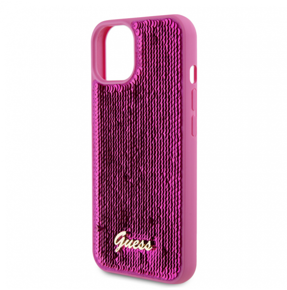 Guess Sequin Script Logofodral för iPhone 13 Magenta