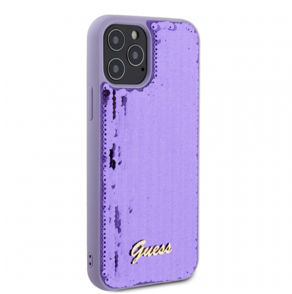 Guess Sequin Script Logofodral för iPhone 12/12 Pro Lila