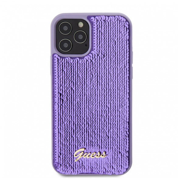 Guess Sequin Script Logofodral för iPhone 12/12 Pro Lila