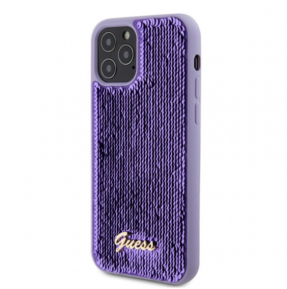 Guess Sequin Script Logofodral för iPhone 12/12 Pro Lila