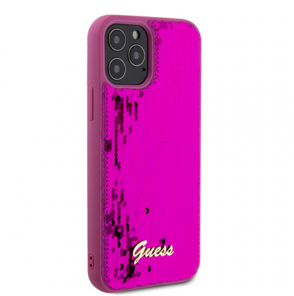 Guess Sequin Script Logofodral för iPhone 12/12 Pro Magenta