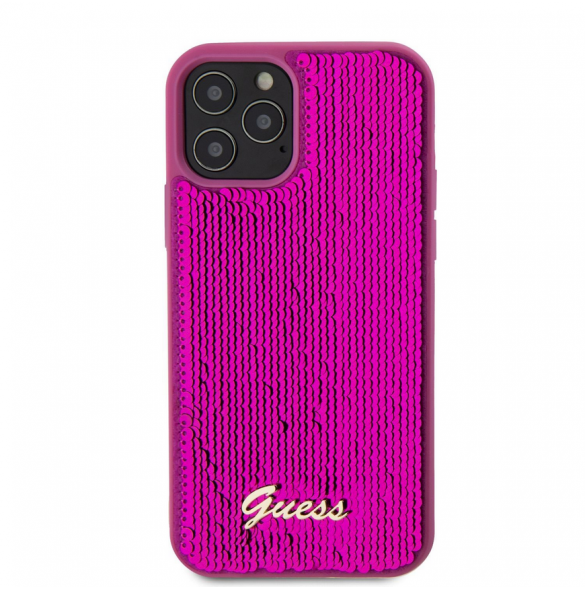 Guess Sequin Script Logofodral för iPhone 12/12 Pro Magenta
