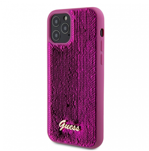 Guess Sequin Script Logofodral för iPhone 12/12 Pro Magenta
