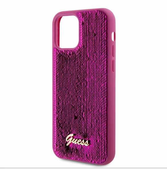 Guess Sequin Script Logofodral för iPhone 12/12 Pro Magenta