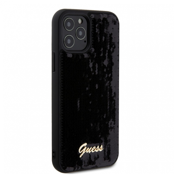Guess Sequin Script Logofodral för iPhone 12/12 Pro Svart