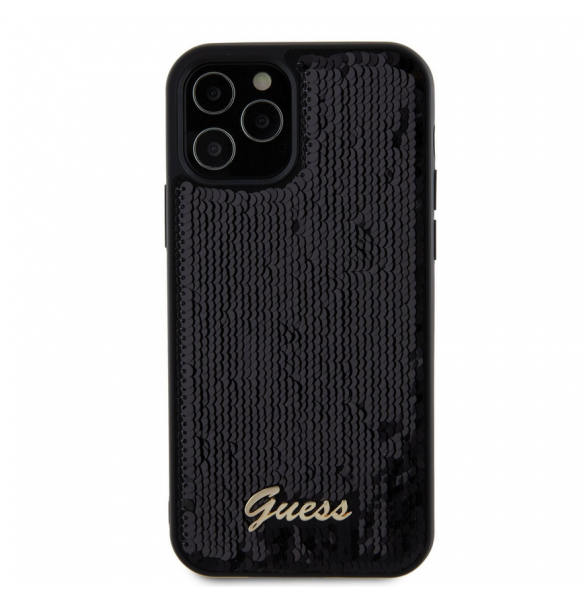 Guess Sequin Script Logofodral för iPhone 12/12 Pro Svart