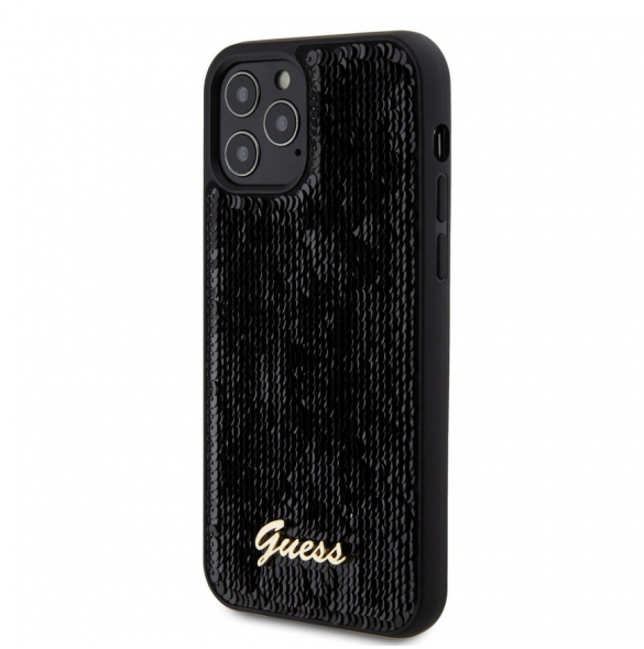 Guess Sequin Script Logofodral för iPhone 12/12 Pro Svart