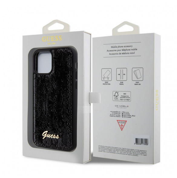 Guess Sequin Script Logofodral för iPhone 12/12 Pro Svart