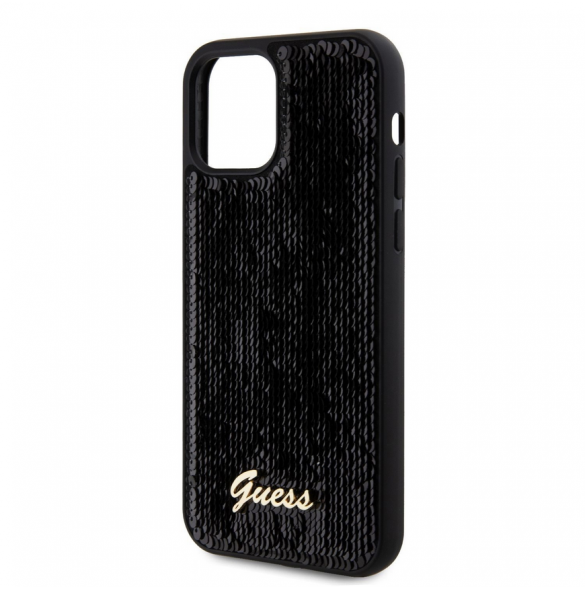 Guess Sequin Script Logofodral för iPhone 12/12 Pro Svart