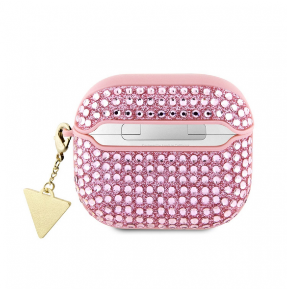 Guess Rhinestones Triangle metalllogofodral för AirPods 3 Pink