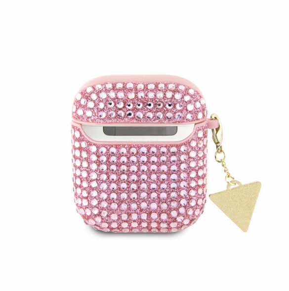 Guess Rhinestones Triangle Metal Logo Fodral för AirPods 1/2 Pink