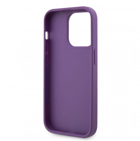 Guess Rhinestones Triangle metalllogofodral för iPhone 15 Pro Lila