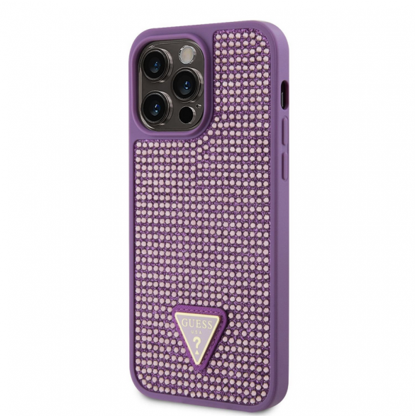 Guess Rhinestones Triangle Metal Logo Fodral till iPhone 15 Pro Max Lila