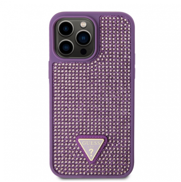 Guess Rhinestones Triangle Metal Logo Fodral till iPhone 15 Pro Max Lila