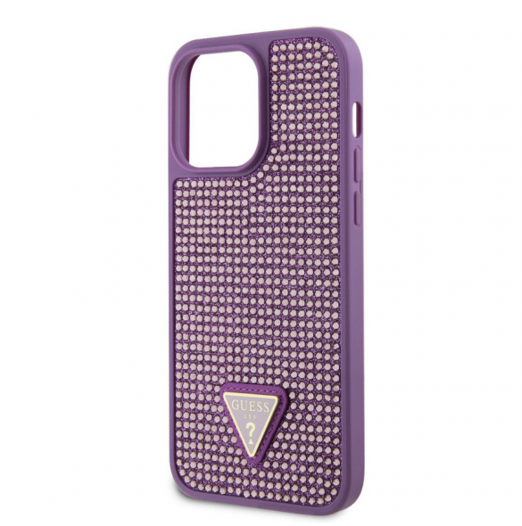 Guess Rhinestones Triangle Metal Logo Fodral till iPhone 15 Pro Max Lila