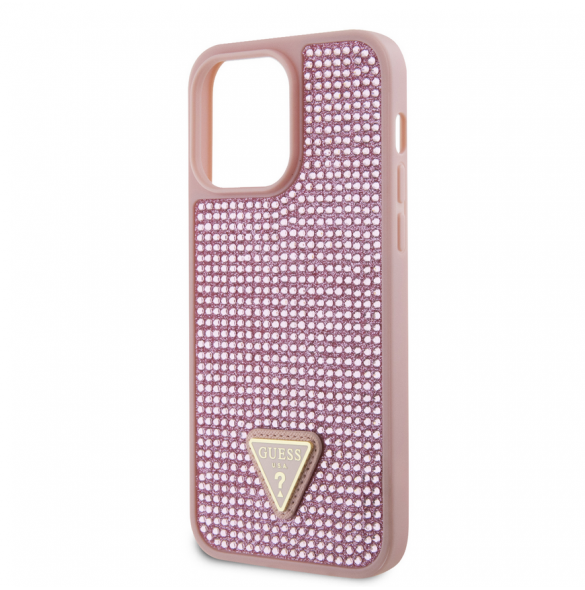Guess Rhinestones Triangle metalllogofodral för iPhone 15 Pro Max Rosa