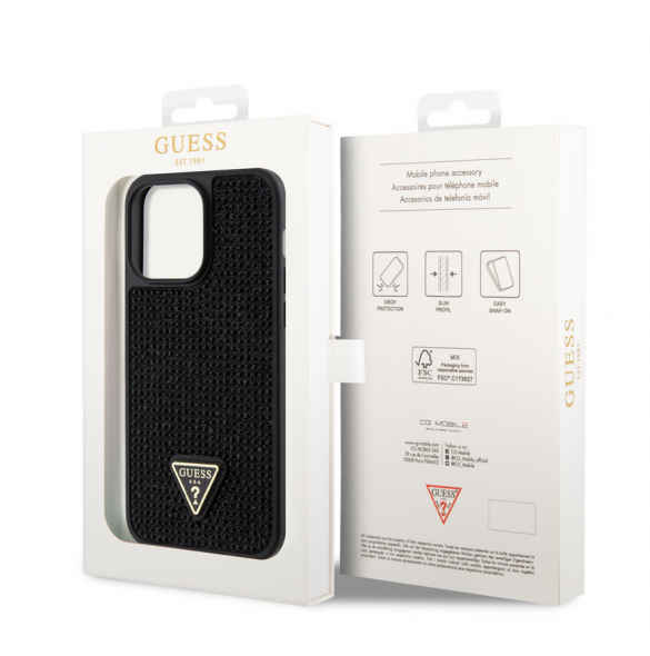 Guess Rhinestones Triangle Metal Logo Fodral till iPhone 15 Pro Max Svart