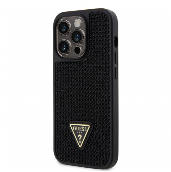 Guess Rhinestones Triangle Metal Logo Fodral till iPhone 15 Pro Svart