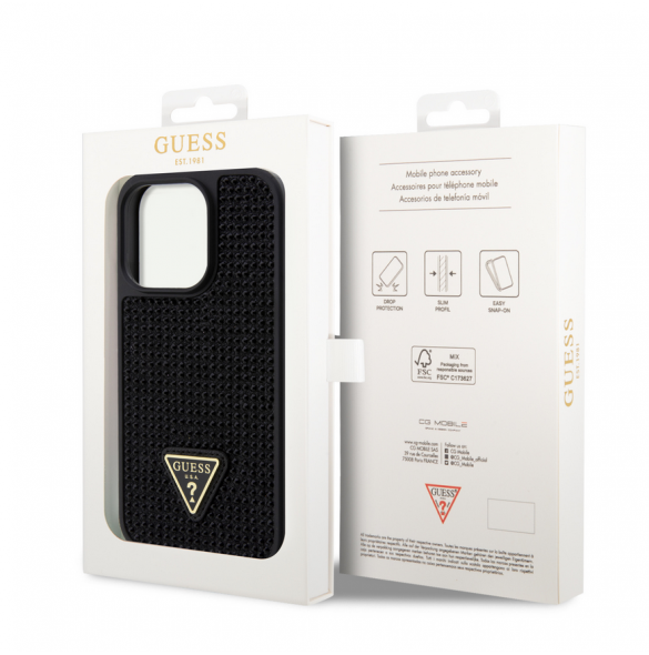 Guess Rhinestones Triangle Metal Logo Fodral till iPhone 15 Pro Svart