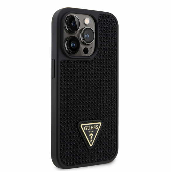 Guess Rhinestones Triangle Metal Logo Fodral till iPhone 15 Pro Svart