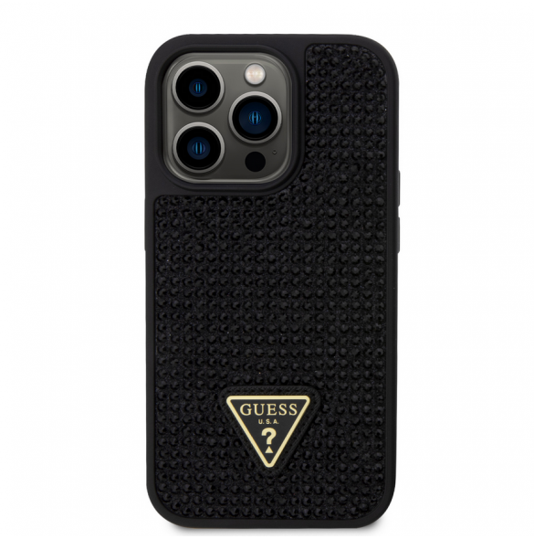 Guess Rhinestones Triangle Metal Logo Fodral till iPhone 15 Pro Svart