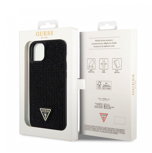 Guess Rhinestones Triangle Metal Logo Fodral till iPhone 15 Plus Svart
