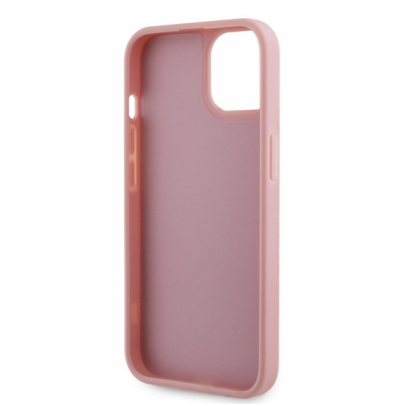 Guess Rhinestones Triangle metalllogofodral för iPhone 15 Rosa