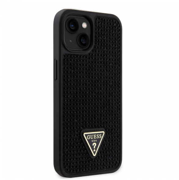 Guess Rhinestones Triangle Metal Logo Fodral för iPhone 15 Svart