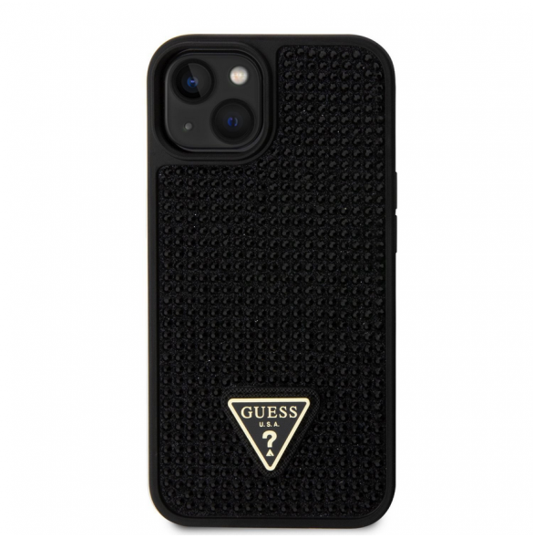 Guess Rhinestones Triangle Metal Logo Fodral för iPhone 15 Svart