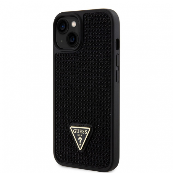 Guess Rhinestones Triangle Metal Logo Fodral för iPhone 15 Svart