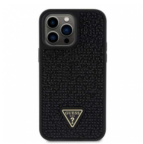 Guess Rhinestones Triangle Metal Logo Fodral till iPhone 14 Pro Max Svart