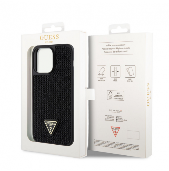 Guess Rhinestones Triangle Metal Logo Fodral till iPhone 14 Pro Max Svart