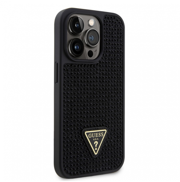 Guess Rhinestones Triangle Metal Logo Fodral till iPhone 14 Pro Svart