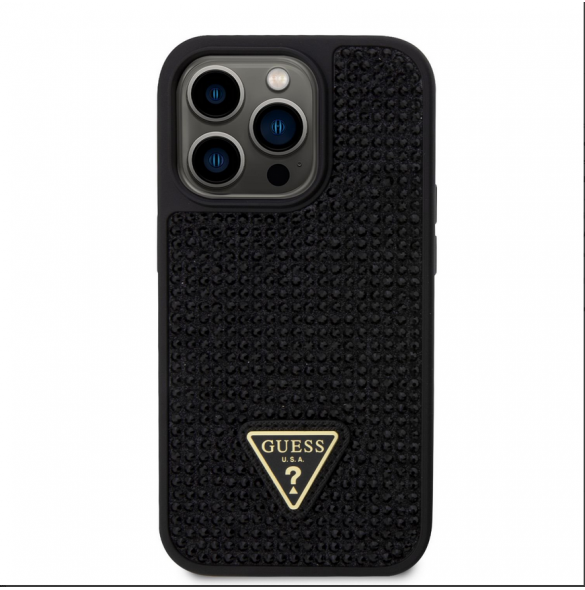 Guess Rhinestones Triangle Metal Logo Fodral till iPhone 14 Pro Svart