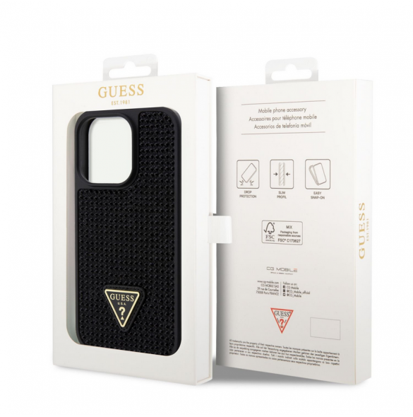 Guess Rhinestones Triangle Metal Logo Fodral till iPhone 14 Pro Svart