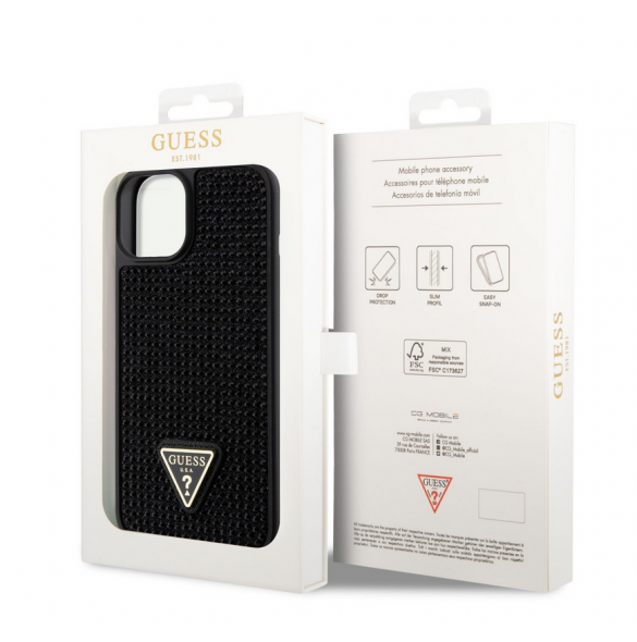 Guess Rhinestones Triangle Metal Logo Fodral till iPhone 14 Svart