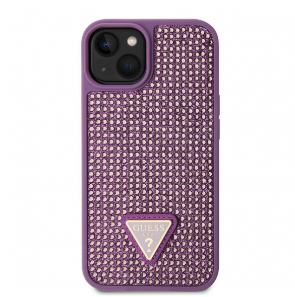 Guess Rhinestones Triangle Metal Logo Fodral för iPhone 13 Lila