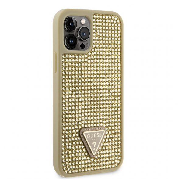 Guess Rhinestones Triangle Metal Logo Fodral för iPhone 12/12 Pro Gold