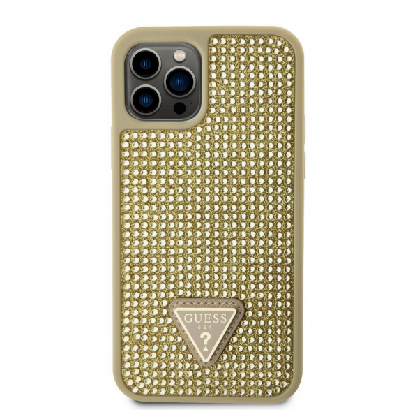 Guess Rhinestones Triangle Metal Logo Fodral för iPhone 12/12 Pro Gold