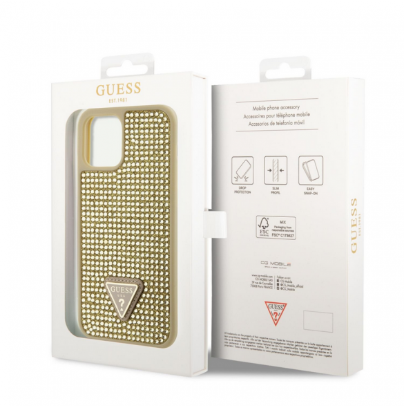 Guess Rhinestones Triangle Metal Logo Fodral för iPhone 12/12 Pro Gold
