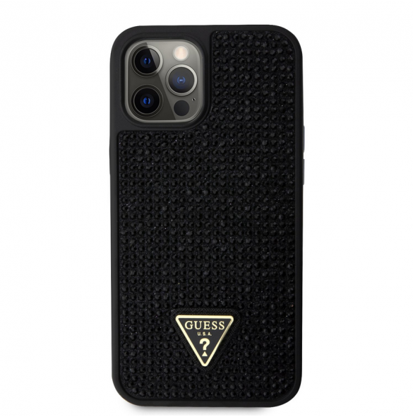 Guess Rhinestones Triangle Metal Logo Fodral till iPhone 12/12 Pro Svart