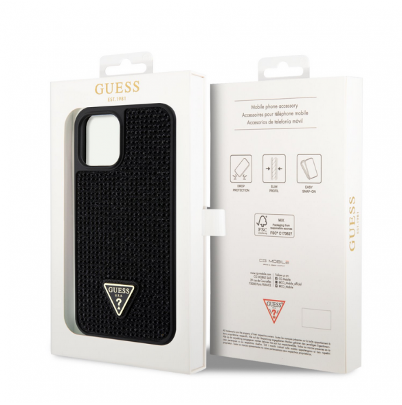 Guess Rhinestones Triangle Metal Logo Fodral till iPhone 12/12 Pro Svart