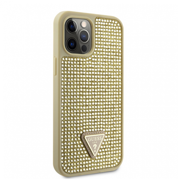 Guess Rhinestones Triangle metalllogofodral för iPhone 12 Pro Max Gold