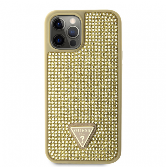 Guess Rhinestones Triangle metalllogofodral för iPhone 12 Pro Max Gold