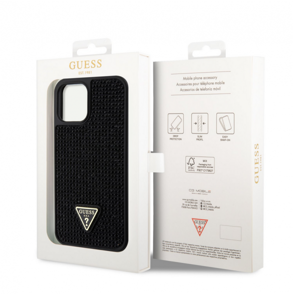 Guess Rhinestones Triangle Metal Logo Fodral för iPhone 12 Pro Max Svart